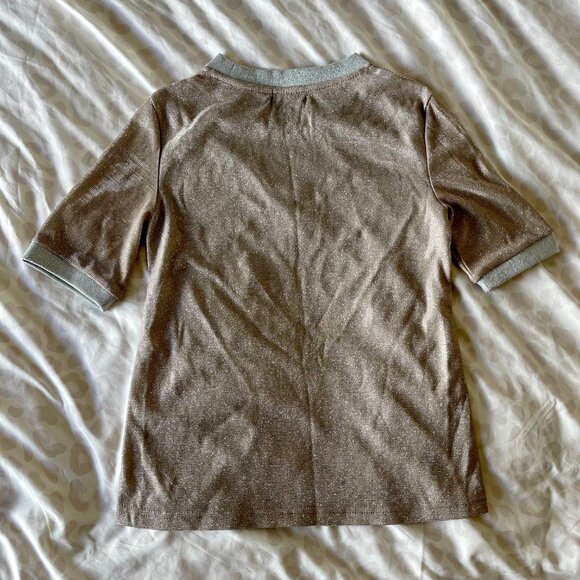 Aqua Champagne Silver Sparkle Tee – Metallic Collar & Cuff Detail XS - Picture 9 of 9